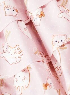 Cream Cat Series Cute Soft Girl Daily Ruffled Bow Kitten Print Sweet Lolita Dress -MIMY Lolita Shop 11 500x672 29