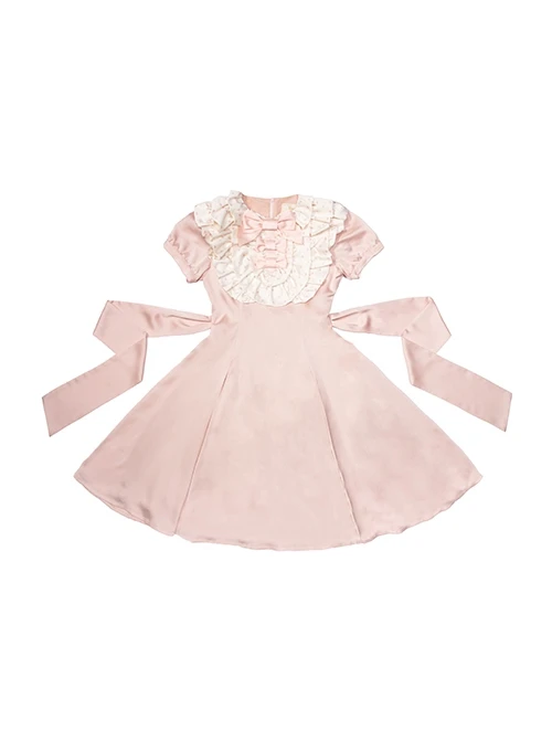 Sweet Lolita Ruffled Round Neck Profile Cute Big Bow Satin HeartShooting Short Sleeve A-Line Dress 11 Sweet Lolita Ruffled Round Neck Profile Cute Big Bow Satin HeartShooting Short Sleeve A-Line Dress - Image 9
