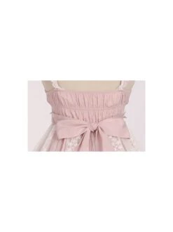 Sugar Dream Series JSK Spring Autumn High Waist Short Sleeve Pink Lace Bow Elegant Sweet Lolita Sling Long Dress And Bib -MIMY Lolita Shop 11 500x672 45