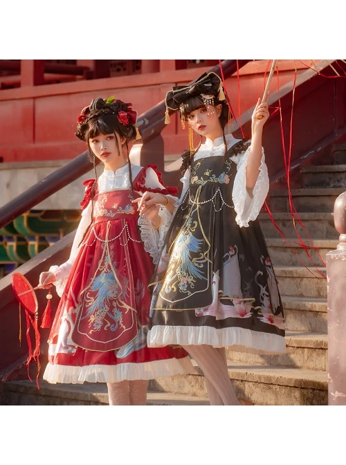 Morning Dew Series JSK Weaving Gold Craft Chinese Style Retro Gorgeous Printing Classic Lolita Sling Dress 7 Morning Dew Series JSK Weaving Gold Craft Chinese Style Retro Gorgeous Printing Classic Lolita Sling Dress - Image 5