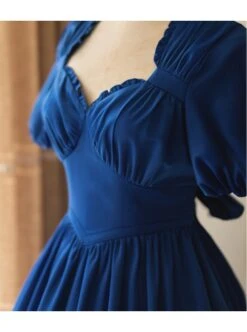 Elegant Satin Lace Lace Collar Tunic Slim Fit Multicolor Puff Short Sleeve Bow Belt Classic Lolita Dress -MIMY Lolita Shop 11 500x672 54