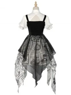 Black White Alice Series OP Retro Splicing Irregular Hem Punk Lolita Short Sleeve Dress -MIMY Lolita Shop 11 500x672 71