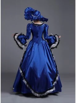 Klein Blue Retro Style Square Collar Chest Bowknot Black-white Lace Long Sleeve Court Prom Lolita Dress -MIMY Lolita Shop 11 500x672 72