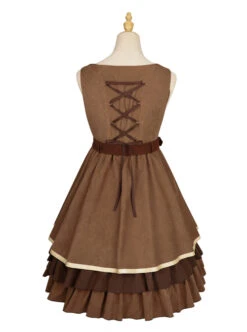Kitten Detective Series Brown Open Front Retro School Lolita Sleeveless Dress -MIMY Lolita Shop 11 500x672 75