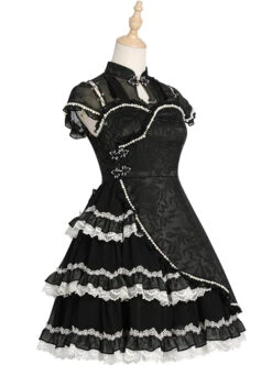 Damask Series OP Chinese Style Black Short Cheongsam Retro Elegant Gothic Lolita Short Sleeve Dress -MIMY Lolita Shop 12 500x672 15