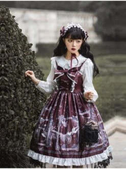 Lost Dreams Series JSK Bowknot Retro Printing Darkness Gothic Lolita Sling Dress -MIMY Lolita Shop 12 500x672 5