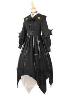 Cat-eye Series OP Black Halloween Darkness Retro Irregular Hem Gothic Lolita Long Sleeve Dress -MIMY Lolita Shop 13 500x672 1