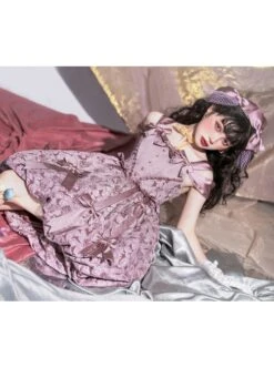 Vanity Movement Series Sweet Lolita Bowknots Pendant Jacquard Embroidery Bud Type Pleated Sling Dress Set -MIMY Lolita Shop 13 500x672 16