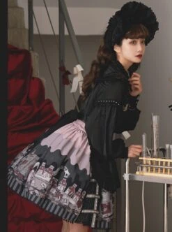 Black Punk Style Cartoon Pattern Print Decoration Pleated Bow Metal Leather Belt Trim Lolita Suspenders Dress -MIMY Lolita Shop 13 500x672 28