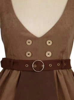 Kitten Detective Series Brown Open Front Retro School Lolita Sleeveless Dress -MIMY Lolita Shop 13 500x672 31
