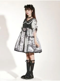 Little Tengu Series OP Doll Collar Printing Black Cute Gothic Lolita Short Sleeve Dress -MIMY Lolita Shop 13 500x672 9
