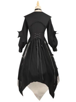 Cat-eye Series OP Black Halloween Darkness Retro Irregular Hem Gothic Lolita Long Sleeve Dress -MIMY Lolita Shop 14 500x672 1