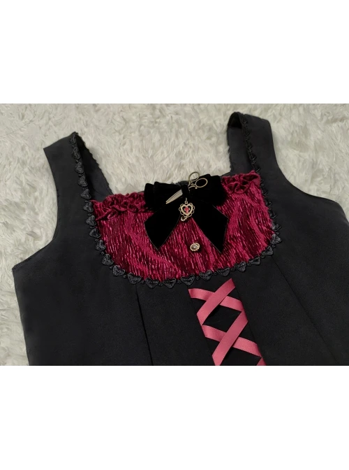 Gothic Strange Circus Skeleton Pattern Print Trim Tight Velvet Vest Pleated Hem Cross Straps Belt Lolita Dress 16 Gothic Strange Circus Skeleton Pattern Print Trim Tight Velvet Vest Pleated Hem Cross Straps Belt Lolita Dress - Image 14