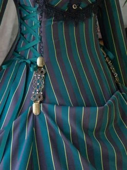 Gothic Style Elegant Retro Stand Collar Stripe Contrasting Color Slim Fit Gothic Lolita Long Sleeve Dress -MIMY Lolita Shop 14 500x672 7