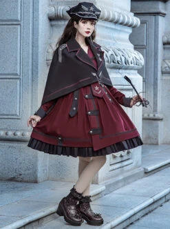 The Battle Of The Jedi Series OP Pure Color Military Style Lolita Red Black Autumn Winter Long Sleeve Dress -MIMY Lolita Shop 15 500x672 11