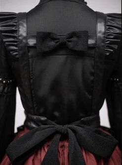 Black Punk Style Cartoon Pattern Print Decoration Pleated Bow Metal Leather Belt Trim Lolita Suspenders Dress -MIMY Lolita Shop 15 500x672 12