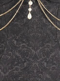 Camellia Series Elegant Black Rose Flower Bow Bead Chain Decoration Irregular Fishtail Hem Gothic Lolita Dress -MIMY Lolita Shop 16 500x672 2