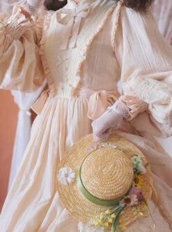 Classic Lolita Simple Jacquard Lace Embroidery Pleated Ruffle Pure Cotton Bow Brooch Decoration Long Sleeves Dress -MIMY Lolita Shop 1660285682 yMy 500x672 1