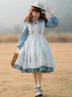 Retro Style Blue Layered Pleated Hem Design Elegant Bow Knots Decoration Long Sleeves Classic Lolita Dress -MIMY Lolita Shop 1684741825 U1x 500x672 1