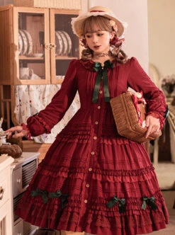 Retro Style Blue Layered Pleated Hem Design Elegant Bow Knots Decoration Long Sleeves Classic Lolita Dress -MIMY Lolita Shop 1684741991 x86 500x672 1