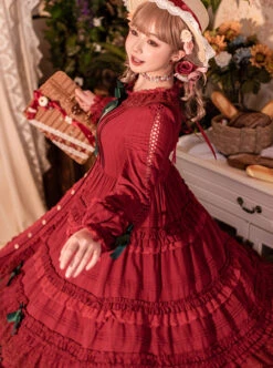 Retro Style Blue Layered Pleated Hem Design Elegant Bow Knots Decoration Long Sleeves Classic Lolita Dress -MIMY Lolita Shop 1684742009 lsI 500x672 1