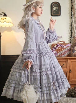 Retro Style Blue Layered Pleated Hem Design Elegant Bow Knots Decoration Long Sleeves Classic Lolita Dress -MIMY Lolita Shop 1684742041 o9t 500x672 1