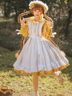 Retro Style Blue Layered Pleated Hem Design Elegant Bow Knots Decoration Long Sleeves Classic Lolita Dress -MIMY Lolita Shop 1684742062 MKn 500x672 1