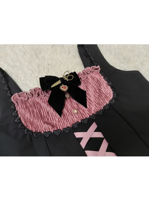 Gothic Strange Circus Skeleton Pattern Print Trim Tight Velvet Vest Pleated Hem Cross Straps Belt Lolita Dress 7 Gothic Strange Circus Skeleton Pattern Print Trim Tight Velvet Vest Pleated Hem Cross Straps Belt Lolita Dress - Image 5