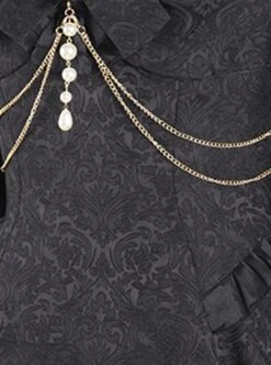 Camellia Series Elegant Black Rose Flower Bow Bead Chain Decoration Irregular Fishtail Hem Gothic Lolita Dress -MIMY Lolita Shop 17 500x672 2
