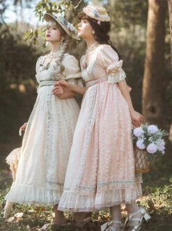 Sally Garden Series Daily Imperial Style Square Neckline High Waist Lotus Short Sleeves Small Floral Embroidery Long Dress OP -MIMY Lolita Shop 1702634111 31t 500x672 1