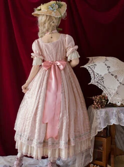 Sally Garden Series Daily Imperial Style Square Neckline High Waist Lotus Short Sleeves Small Floral Embroidery Long Dress OP -MIMY Lolita Shop 1702634124 GRe 500x672 1