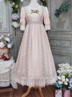 Sally Garden Series Daily Imperial Style Square Neckline High Waist Lotus Short Sleeves Small Floral Embroidery Long Dress OP -MIMY Lolita Shop 1702634130 kGq 500x672 1