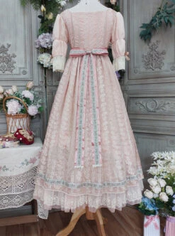 Sally Garden Series Daily Imperial Style Square Neckline High Waist Lotus Short Sleeves Small Floral Embroidery Long Dress OP -MIMY Lolita Shop 1702634142 4kh 500x672 1