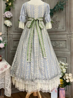 Sally Garden Series Daily Imperial Style Square Neckline High Waist Lotus Short Sleeves Small Floral Embroidery Long Dress OP -MIMY Lolita Shop 1702634148 8rF 500x672 1