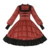 Love Rosehip Series Little Heart Shape Berry Red Plaid Print Spliced Black Lace Sweet Lolita Lamb Leg Sleeves Dress