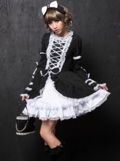 Black Long Sleeves Bowknot White Lace Sweet Lolita Dress -MIMY Lolita Shop 1708326256 LZM 500x672 1