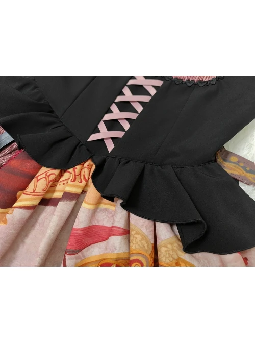 Gothic Strange Circus Skeleton Pattern Print Trim Tight Velvet Vest Pleated Hem Cross Straps Belt Lolita Dress 19 Gothic Strange Circus Skeleton Pattern Print Trim Tight Velvet Vest Pleated Hem Cross Straps Belt Lolita Dress - Image 17