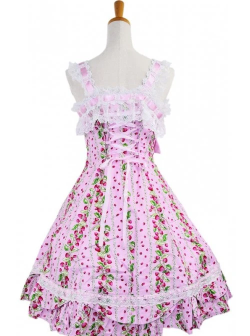 Pink Lace Trim Ruffles Sleeveless Terylene Lolita Dress 3 Pink Lace Trim Ruffles Sleeveless Terylene Lolita Dress