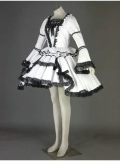 Black And White Long Sleeves Lace Trim Cotton Gothic Lolita Dress -MIMY Lolita Shop 1 179 500x672 1