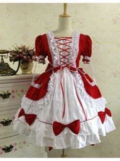 Gothic Long Sleeves Red And White Lace Cotton Lolita Dress -MIMY Lolita Shop 1 239 500x672 1