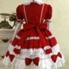 Gothic Long Sleeves Red And White Lace Cotton Lolita Dress