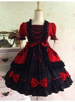 Gothic Long Sleeves Red And Black Lace Cotton Lolita Dress -MIMY Lolita Shop 1 278 500x672 1