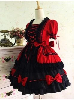 Gothic Long Sleeves Red And Black Lace Cotton Lolita Dress -MIMY Lolita Shop 1 280 500x672 1