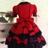 Gothic Long Sleeves Red And Black Lace Cotton Lolita Dress