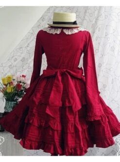Red Long Sleeves Ruffle Classic Lolita Dress -MIMY Lolita Shop 1 317 500x672 1