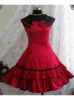 Red Long Sleeves Bow Preppy Style Cotton Sweet Lolita Dress With Cape -MIMY Lolita Shop 1 324 500x672 1