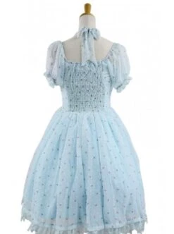 Blue Jacquard Chiffon Bow Short Sleeve Sweet Lolita Dress -MIMY Lolita Shop 1 340 500x672 1
