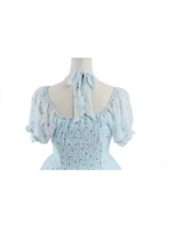 Blue Jacquard Chiffon Bow Short Sleeve Sweet Lolita Dress -MIMY Lolita Shop 1 341 500x672 1