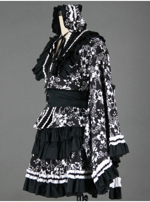 Black And White Long Sleeves Cotton Gothic Lolita Dress 4 Black And White Long Sleeves Cotton Gothic Lolita Dress - Image 2
