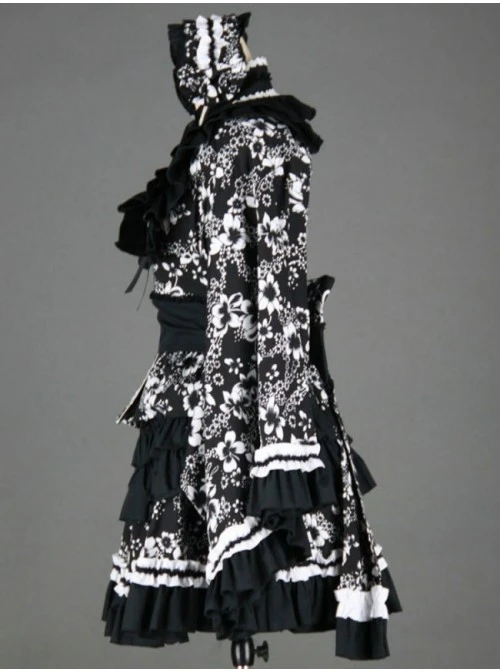 Black And White Long Sleeves Cotton Gothic Lolita Dress 5 Black And White Long Sleeves Cotton Gothic Lolita Dress - Image 3